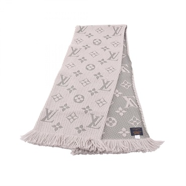 LOUIS VUITTON Echarpe Logomania Scarf M74742 wool silk Gray Used Women