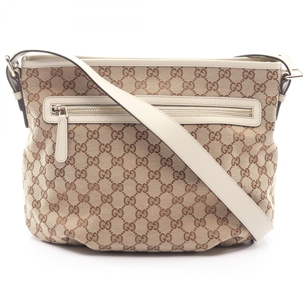 GUCCI GG canvas Shoulder crossbody Bag 388930 canvas leather Beige White Used