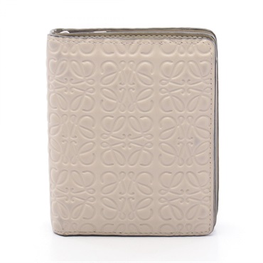 LOEWE Repeat Anagram Compact Zip Bi-fold Wallet 109.10GZ41 leather Beige Used