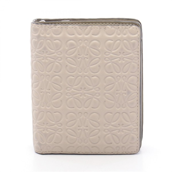 LOEWE Repeat Anagram Compact Zip Bi-fold Wallet 109.10GZ41 leather Beige Used
