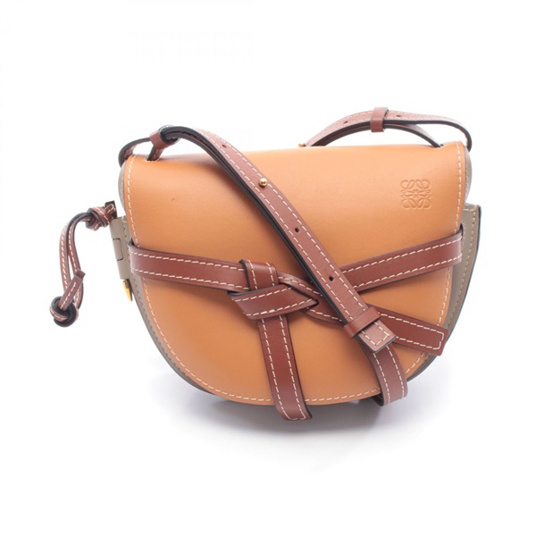 LOEWE Gate Small Crossbody Shoulder Bag leather Brown Beige Used Women