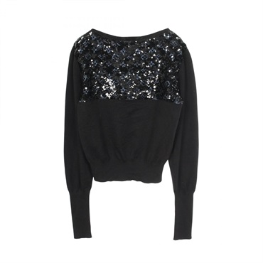 LOUIS VUITTON Monogram knitwear #XS sweater FF2KL24HVP wool cashmere silk Black