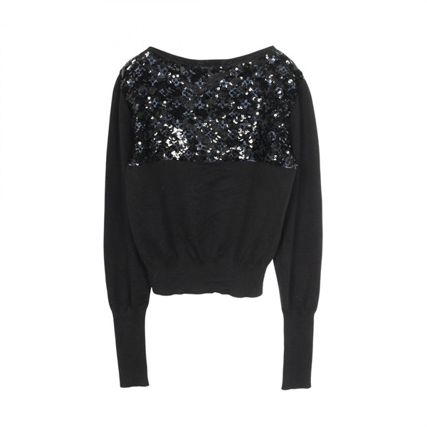 LOUIS VUITTON Monogram knitwear #XS sweater FF2KL24HVP wool cashmere silk Black
