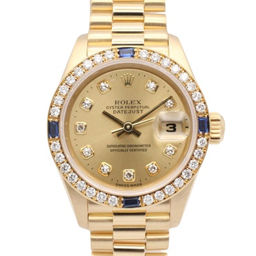 ROLEX Datejust Sapphire Wrist Watch 69088G Auto winding K18YG Diamond Used