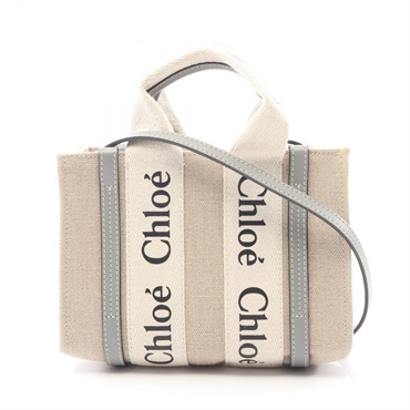 Chloe WOODY Mini Crossbody Shoulder Bag CHC22AD237126012 canvas Beige Blue Used