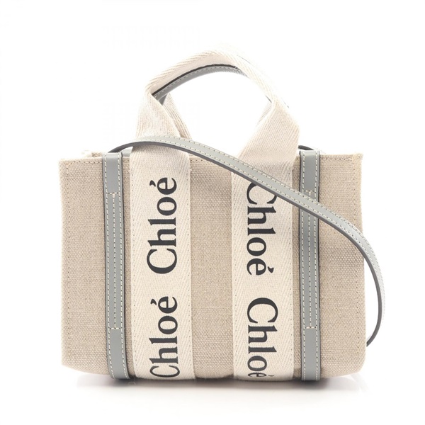 Chloe WOODY Mini Crossbody Shoulder Bag CHC22AD237126012 canvas Beige Blue Used
