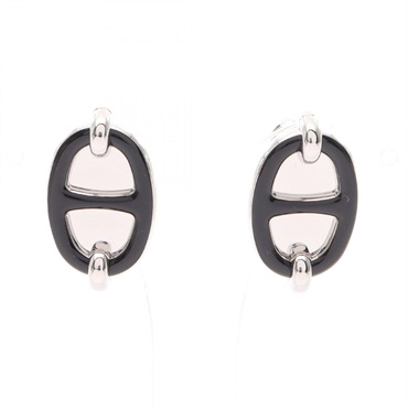 HERMES Mini Maillon Pierced Earrings Stainless Steel SHW Black Used women