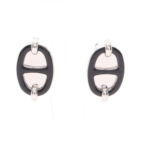 HERMES Mini Maillon Pierced Earrings Stainless Steel SHW Black Used women