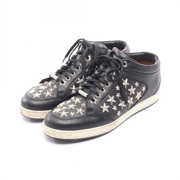 JIMMY CHOO Star studs lace-up Sneakers Shoes #37 leather Black Used Women