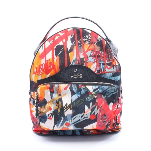 Christian Louboutin BACKLOUBI SMALL Backpack Nylon leather rubber Black Red Used