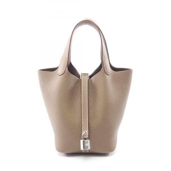 HERMES Picotin Lock PM Handbag K Taurillon Clemence leather Etoupe Grey Used SHW