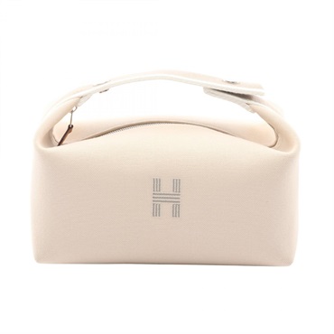 HERMES Bride-a-Brac PM Handbag Pouch Case canvas Beige White Natural SHW Women
