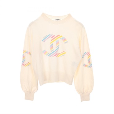 CHANEL COCO Mark Knitwear Sweater #36 P60510K46043 cashmere White Used Women CC
