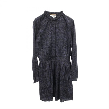 SAINT LAURENT PARIS Bow tie All-over print long sleeve Dress #36 silk Navy Used