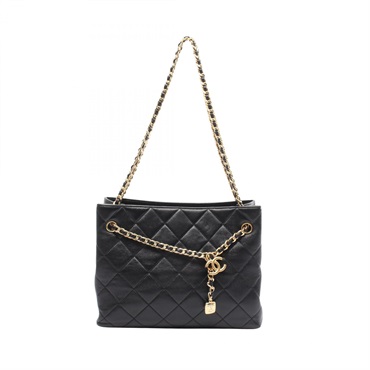 CHANEL Matelasse Shopping Chain Shoulder Tote Bag leather Black GHW Used Women