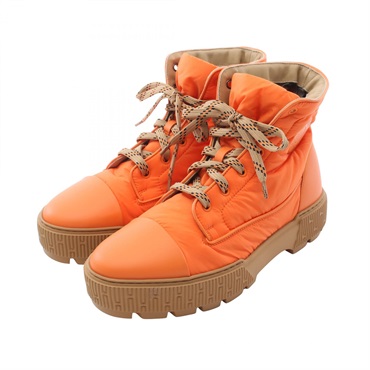 HERMES Fresh Short Boots Shoes Nylon leather Orange Used Women size 41 1/2