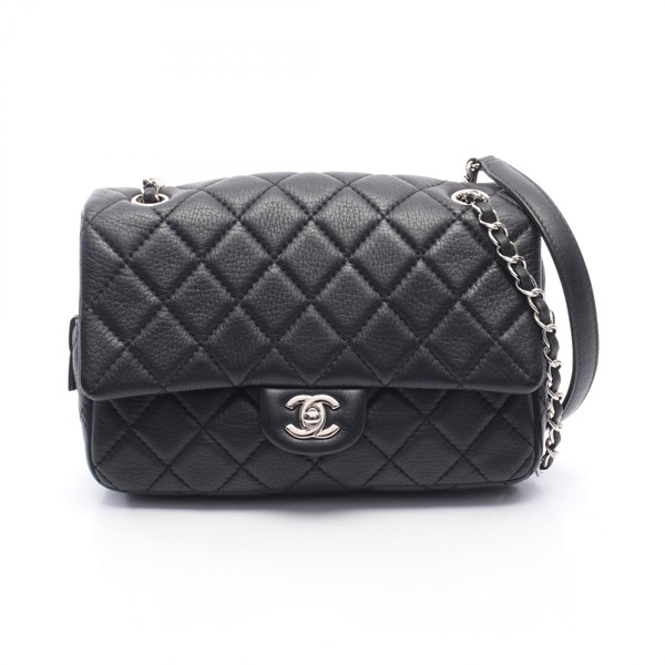 CHANEL Matelasse Chain Shoulder hand Bag leather Black Used Women SHW