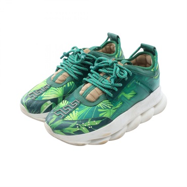 VERSACE CHAIN REACTION Jungle Print sneakers leather Fabric Green #44 Used mens