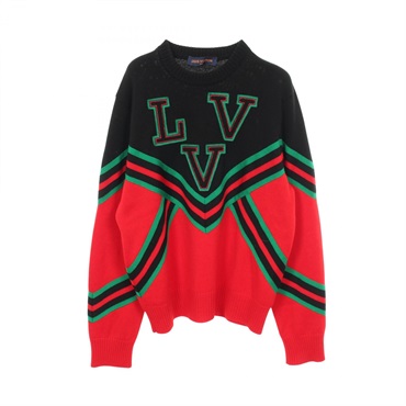 LOUIS VUITTON Amen Break LVV Sports Team Crewneck knitwear sweater #L wool red