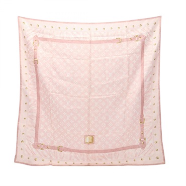 LOUIS VUITTON Carre New Denim Monogram Scarf Stole Wrap M72349 silk Pink Used LV