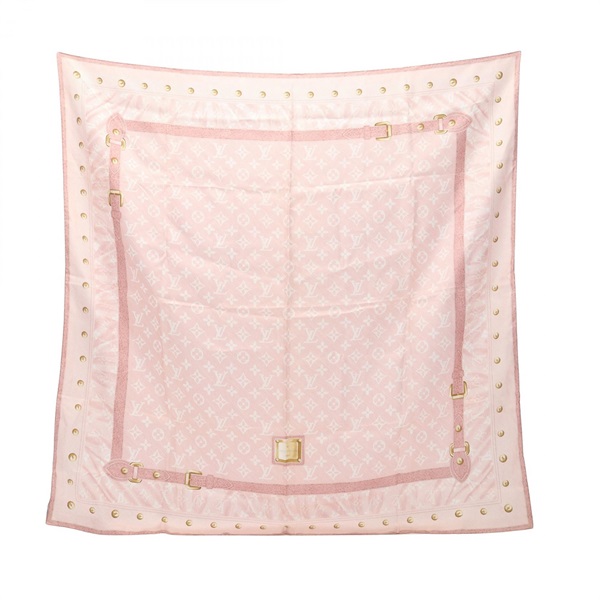 LOUIS VUITTON Carre New Denim Monogram Scarf Stole Wrap M72349 silk Pink Used LV