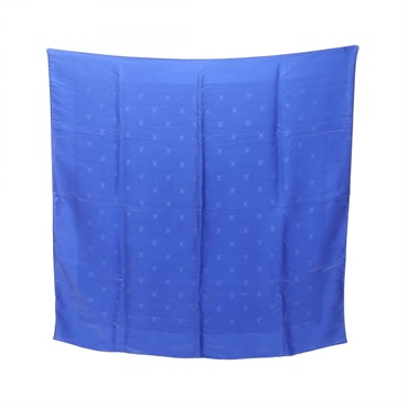 LOUIS VUITTON Logo All over Pattern Square Scarf Stole Wrap silk Blue Used Women