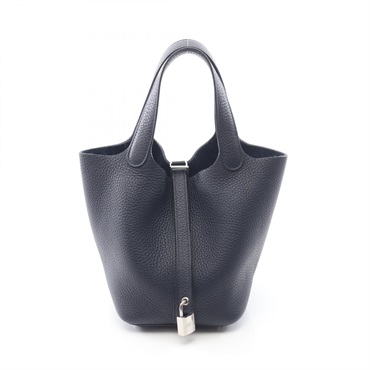 HERMES Picotin Lock PM Tote Handbag Clemence leather Navy Blue Nuit SHW Used Z