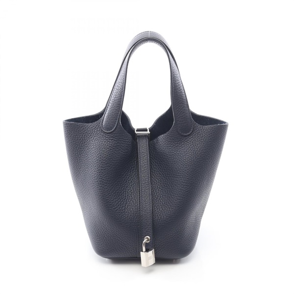 HERMES Picotin Lock PM Tote Handbag Clemence leather Navy Blue Nuit SHW Used Z