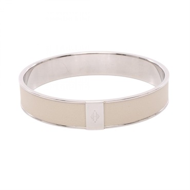 HERMES Bangle Bracelet #S Stainless Steel leather White Used Women