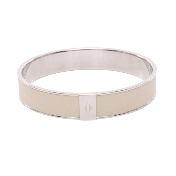 HERMES Bangle Bracelet #S Stainless Steel leather White Used Women