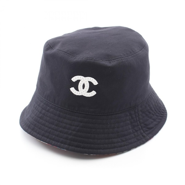 CHANEL M24C COCO Mark Reversible Bucket Hat Cap 58cm Fabric Black Used Women CC