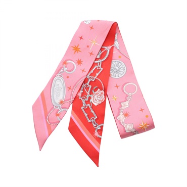 HERMES Twilly C'est La Fete Scarf silk Pink Red Multicolor Used Women