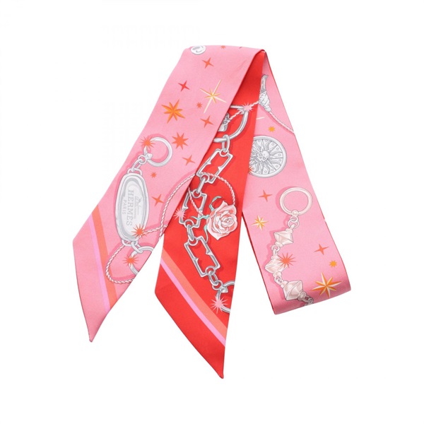 HERMES Twilly C'est La Fete Scarf silk Pink Red Multicolor Used Women