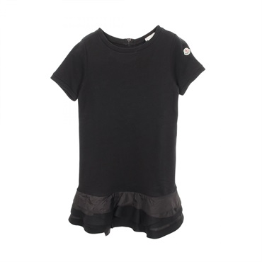 MONCLER Frilled Panel Short Sleeve Dress cotton wool Nylon Black #XS Used Women