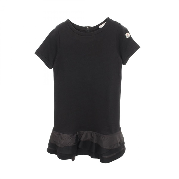 MONCLER Frilled Panel Short Sleeve Dress cotton wool Nylon Black #XS Used Women