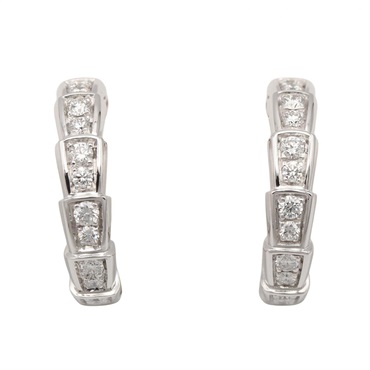 BVLGARI Serpenti Diamond Pierced Earrings 18KWG White Gold Clear Used Women