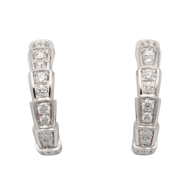 BVLGARI Serpenti Diamond Pierced Earrings 18KWG White Gold Clear Used Women