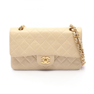 CHANEL Matelasse Double Flap Chain Shoulder Handbag AO1113 leather Beige GHW