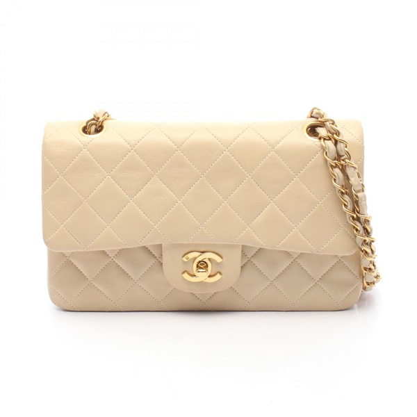CHANEL Matelasse Double Flap Chain Shoulder Handbag AO1113 leather Beige GHW