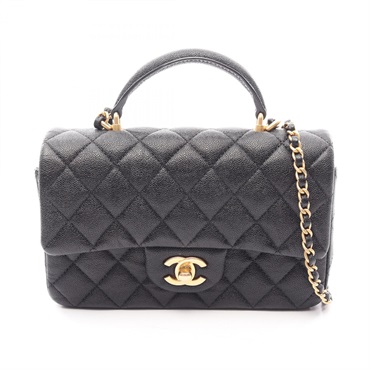 CHANEL Matelasse Top Handle Mini Flap 2-Way Shoulder Bag AS2431 leather Blk GHW
