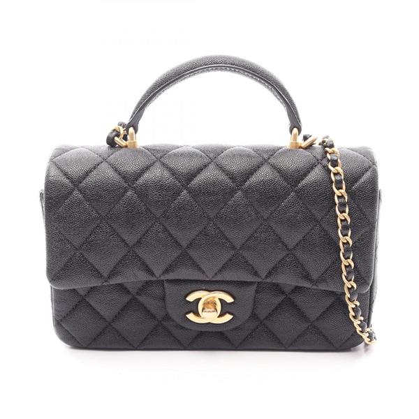 CHANEL Matelasse Top Handle Mini Flap 2-Way Shoulder Bag AS2431 leather Blk GHW