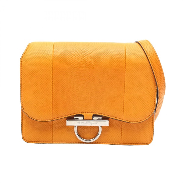 Salvatore Ferragamo Gancini Shoulder crossbody Bag leather Orange Used Women