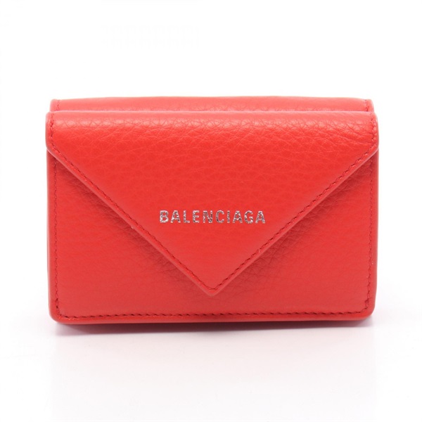 BALENCIAGA Paper Mini Tri-fold Wallet Purse 391446 leather Red Used Women