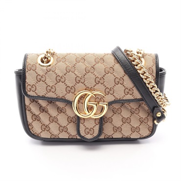 GUCCI GG Marmont Chain Shoulder Bag 446744 canvas leather Beige Black Used Women