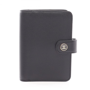 CHANEL COCO Button Agenda Notebook cover leather Black Used Women GHW CC