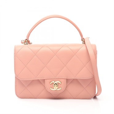 CHANEL Matelasse Top Handle Chain Shoulder Crossbody Handbag leather Pink Used