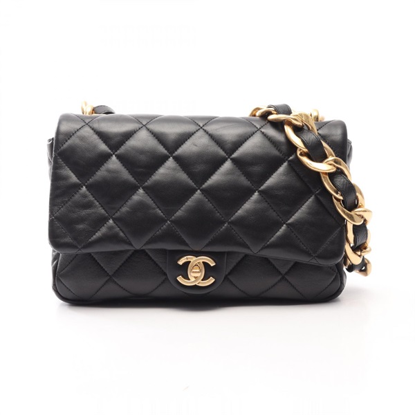 CHANEL Large Flap Matelasse Chain Shoulder Handbag AS3215 leather Black GHW Used