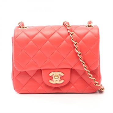 CHANEL Mini Matelasse Chain Shoulder Crossbody Handbag leather Pink SHW Used CC