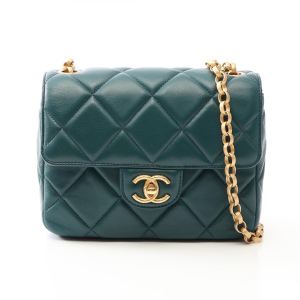 CHANEL Matelasse Chain Shoulder Crossbody Handbag Lamb leather Green GHW Used CC