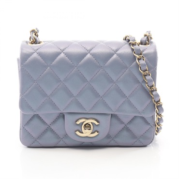 CHANEL Mini Matelasse Metallic Chain Shoulder Crossbody Bag leather Blue Used CC